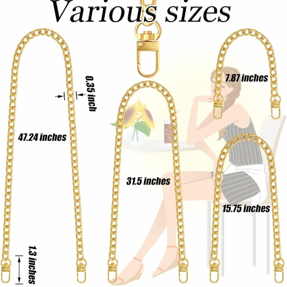 4 Different Sizes Flat Purse Chain Iron Bag Link Chains Shoulder Straps Chains w - Picture 2 of 6